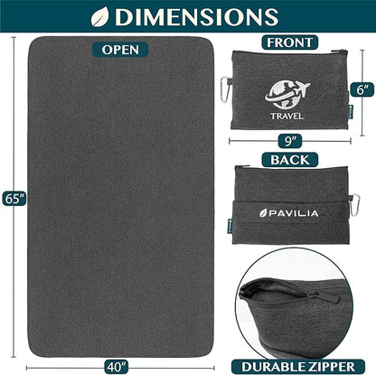 PAVILIA Travel Blanket Airplane Compact with Bag, Small Travel Pillow Blanket for Long Flights, Lightweight Plane Blanket with Luggage Strap, Camping Blanket for Traveler Essentials, Black, 65x40