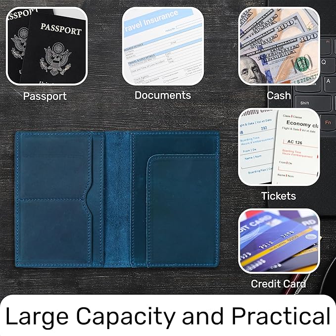 HIFA Leather Passport Holder, Handmade Passport Cover with Card and Ticket Slot - Genuine Leather, Elegant Design, Easy Access - Passport Case, Passport Wallet, Passport Holder
