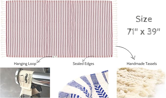 Bazaar Anatolia Turkish Beach Towel – 100% Cotton, Quick Dry, Sand Free Towel for Bathroom, Travel, Camping – Oversized 71x39 Inches – Arpa Maroon