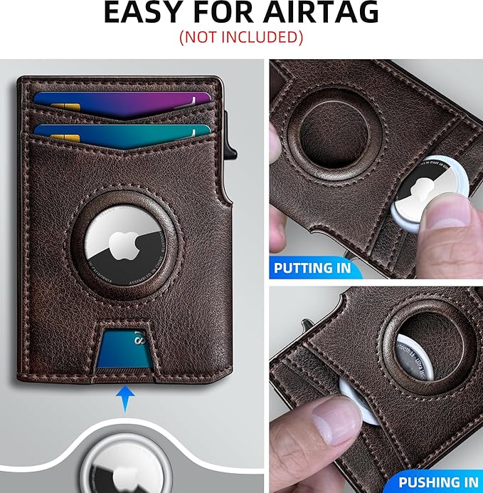 Airtag Wallet for Men,with Money Clip 10 Cards Metal Case Smart Slim Pop Up Credit Card Holder Flip with Magnetic Closure RFID Blocking wallet with Gift Box