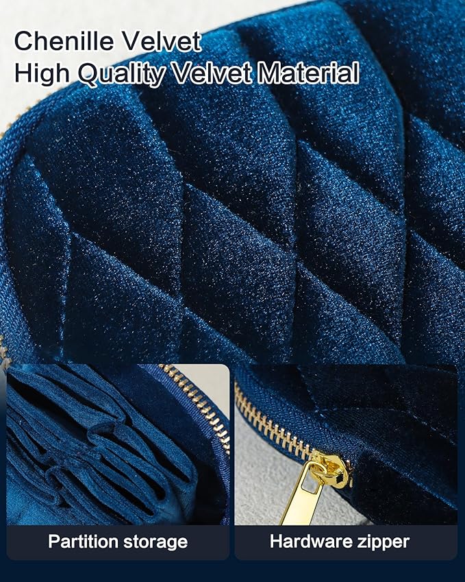 Small Travel Jewelry Case, Mini Travel Jewelry Bag with Zipper, 5-Layer Velvet Organizer Pouch for Bracelet Rings Earrings - Diamond Stitched Velvet Caramel