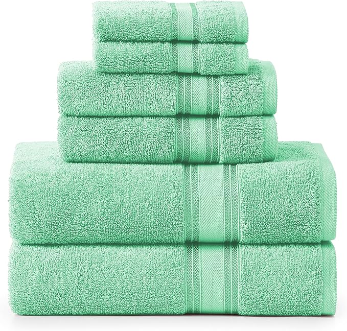 LANE LINEN Luxury Bath Towels Set - 6 Piece Set, 100% Cotton Bathroom Towels, Zero Twist, Quick Dry Soft Absorbent Shower 2 Bath Towel, 2 Hand Towel, 2 Wash Cloths - Aqua Sky