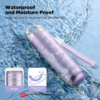 Zannaki Metal Travel Pill Organizer, Portable Waterproof Weekly Pill Box, Large Aluminum Alloy Pill Case Container, BPA Free 7 Day Daily Medicine Organizer Holder for Vitamin, Fish Oil, Supplement