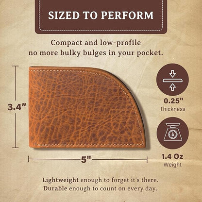 ROGUE WALLET Genuine Bison Leather Wallets for Men - RFID Blocking Curved Front Pocket Design w/ 3 Card Slots, Full Billfold Section & More - Slim Wallets for Men (Brown)