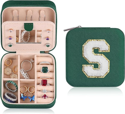 Parima Christmas Stocking Stuffers Bridal Shower Gifts for Women, Bridesmaid Gifts for Women | Wedding Travel Essentials Small Jewelry Box | Travel Jewelry Case - Letter S, Green