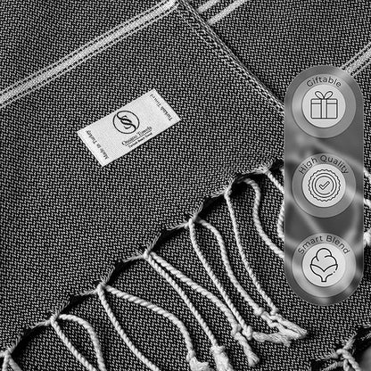 Turkish Beach Towel Absorbent & Quick Dry Oversized (39" x 71") - Decorative, Versatile and Functional as Yoga Mat, Beach Blanket, Bath, Travel, Airplane and Gym Towel - Black