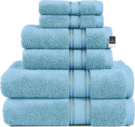 LANE LINEN Luxury Bath Towel Set - 6 Piece Set, 100% Cotton Bathroom Towel, Zero Twist, Quick Dry Shower Towels, Extra Soft Absorbent, 2 Bath, 2 Hand, 2 Wash Cloths - Blue