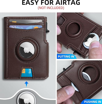 Airtag Wallet for Men,with Money Clip 10 Cards Metal Case Smart Slim Pop Up Credit Card Holder Flip with Magnetic Closure RFID Blocking wallet with Gift Box