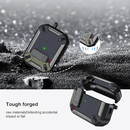 RFUNGUANGO for AirPods Pro 2nd Gen Case with Cleaning Kit, Military Hard Case Protective Armor with Lock, for AirPod Gen 2 Charging Case (2023/2022/2019, 2nd Gen/1st Gen), Carbon Fiber Ash