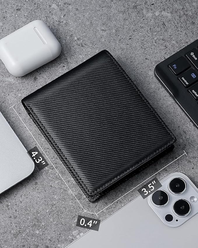 Mens Genuine Leather Bifold RFID Blocking Wallet with 14 Card Slots, ID Window & 2 Cash Pocket - Includes Gift Box (Modern Black)