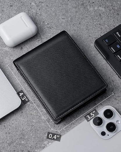 Mens Genuine Leather Bifold RFID Blocking Wallet with 14 Card Slots, ID Window & 2 Cash Pocket - Includes Gift Box (Modern Black)