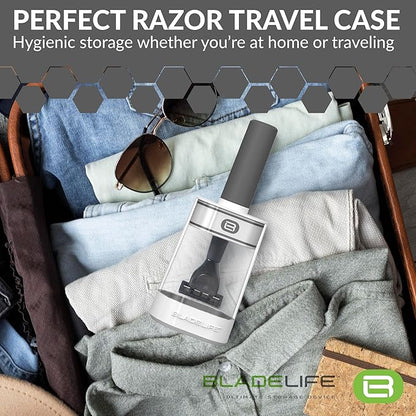 BLADELIFE Razor Storage Device for Women & Men Dark Grey - Fits All Leading Razors - Doubles The Life of Your Blade - Razor Travel Case 2024 New Model