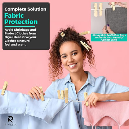 RIVEDA Dual Retractable Clothesline 43 ft Each Line with 24 Clothes Pins - Heavy Duty Clothes Line Indoor & Outdoor Laundry Line -Double Clothing line - Easy Installation (Black)