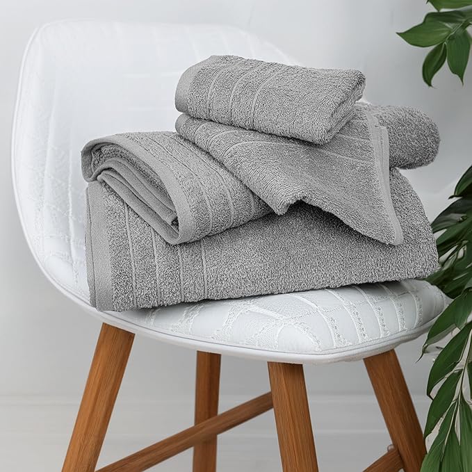 Tens Towels Pack of 8 Towels Set, 2 Extra Large Bath, 2 Hand, 4 Washcloths, 100% Cotton, Lighter Weight, Quicker to Dry, Super Absorbent, Perfect for Bathroom, Cool Grey