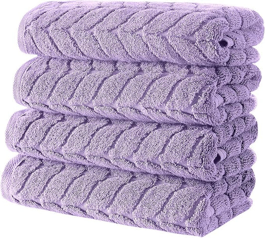 BAGNO MILANO Turkish Bath Towels, Soft Plush Jacquard Luxury Bath Towels, Quick Dry Towel Set (Lavender, 4 Pcs Hand Towel Set)