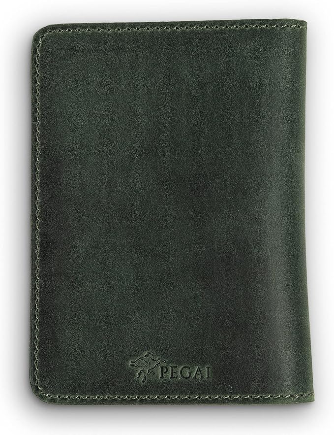 PEGAI Standard Full Grain Crazy Horse Leather Passport Holder | Custom Travel Passport Cover & Organizer | Handcrafted Leather Passport Wallet for Men and Women | Pike (Green)