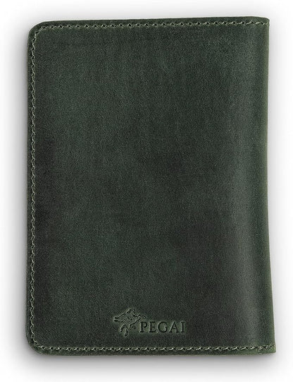 PEGAI Standard Full Grain Crazy Horse Leather Passport Holder | Custom Travel Passport Cover & Organizer | Handcrafted Leather Passport Wallet for Men and Women | Pike (Green)