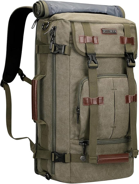 WITZMAN Canvas Backpack Vintage Travel Backpack Large Laptop Bags Convertible Shoulder Rucksack(A519-1 Classic Light Green)