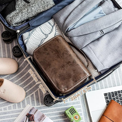 Elviros Hanging Toiletry Bag Removable Travel Bag PU leather Makeup Cosmetic Organizer Kit, Coffee