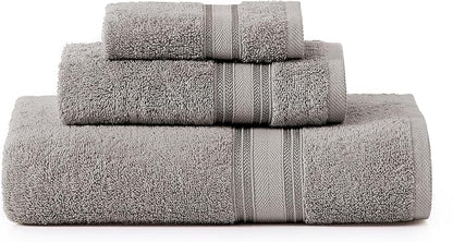 LANE LINEN Luxury Bath Towels Set - 3 Piece 100% Cotton Bathroom Towels, Quick Dry, Extra Aborbent, Super Soft Towels Set 1 Hand Towel, 1 Wash Cloths, 1 Bath Towel, Space Grey