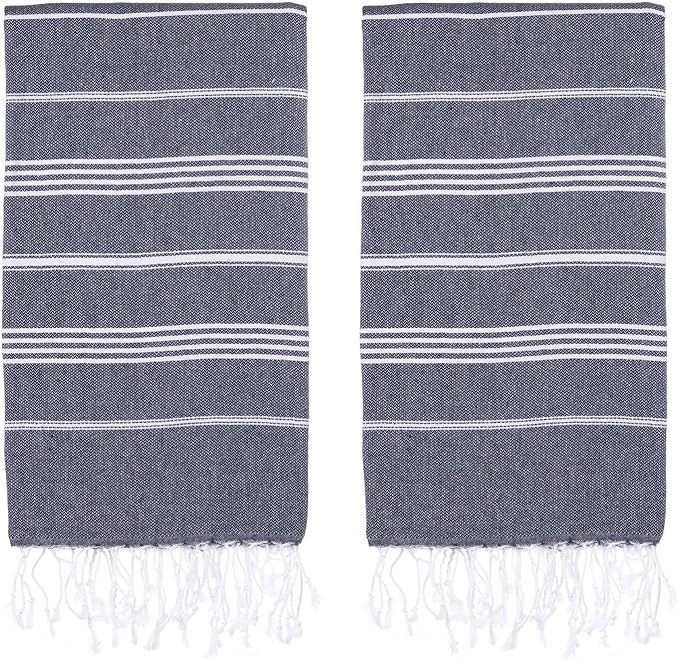 Turkish Beach Towels, Pack of 2 | Oversized, Quick Dry, Sand Free | 100% Cotton, Large 38x71 Towels for Beach, Pool, Travel | Ultra-Soft, Compact, and Absorbent | Navy