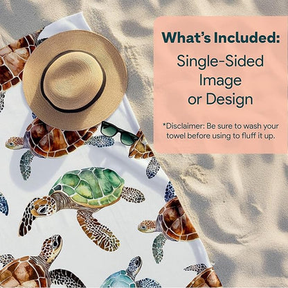 Ships Next Day - Personalized Beach Towel for Kids & Adults - Printed in USA - Custom Towels with Picture and Text - Quick Dry Pool Towels - Cotton/Poly Blend - 30" x 60" - Sea Turtles