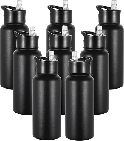 VEGOND 32 oz Insulated Water Bottle Bulk Stainless Steel Metal Water Bottles with Leak Proof Straw Lid & Spout Lid, Wide Mouth Double Walled Vacuum Travel Sports Bottle, 8 Pack