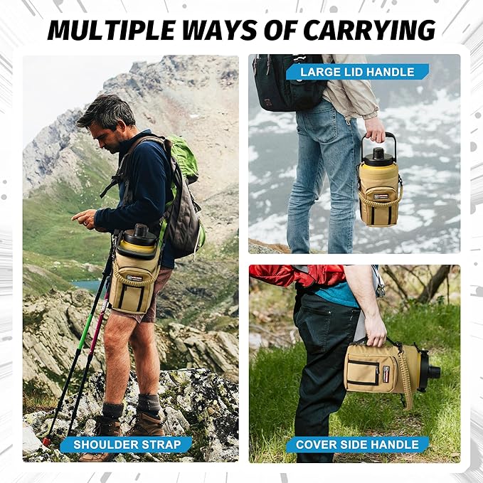 NATURE PIONEOR One Gallon Water Bottle Insulated - Large Double Vacuum Stainless Steel 128 oz Water Bottle with Holder/Carrier, 1 Gallon Water Jug,128oz, Wide Mouth