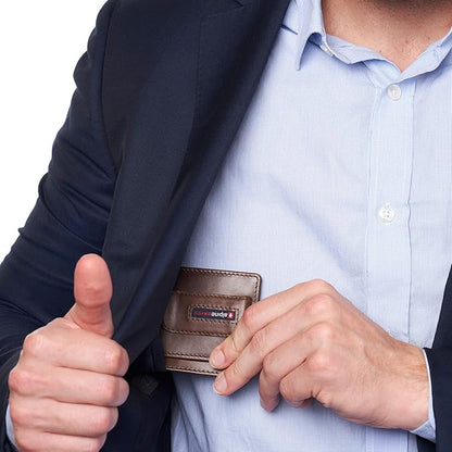 Alpine Swiss RFID Dermot Money Clip Front Pocket Wallet For Men Leather Hampton Collection Glossy Nappa Brown