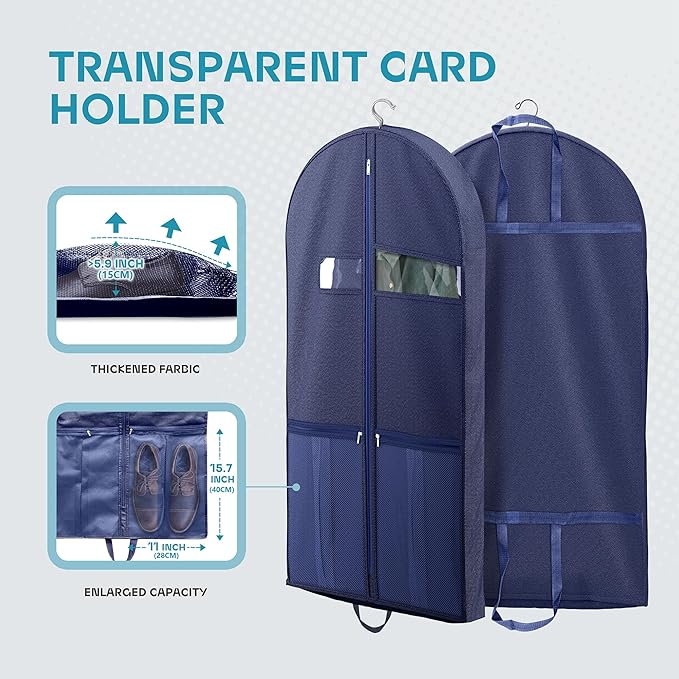 Travel Garment Bag with Zipper Pocket, Suit Bag for Suits, Dresses, Coats