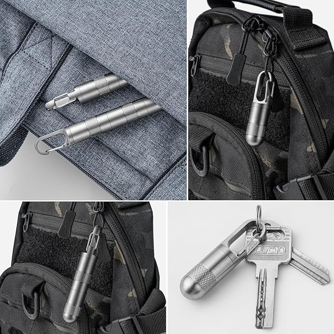 TISUR Small Titanium Pill Case, Keychain Pill Holder Travel Pill Box Container,Portable Pill Organizer Waterproof Metal Case Bottle (Gray Titanium Medium - 2.16 inch)