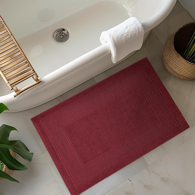 Avalon Towels Red Bath Mat - 100% Cotton Set of 2 Absorbent Bathmat - Bathroom Mats Quick Dry Bath Mats for Bathrooms (22x34 Inches)