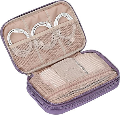 NISHEL Travel Cord Organizer Case, Double Layers Tech Electronic Bag, Essentials for Charger, Cable, Phone, Flash drive, Large, Purple