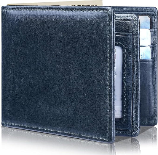 Mens Wallet Bifold Genuine Leather RFID Blocking Wallet for Men with 1 ID Windows 13 Card Holders 2 cash pockets 1 Gift Box