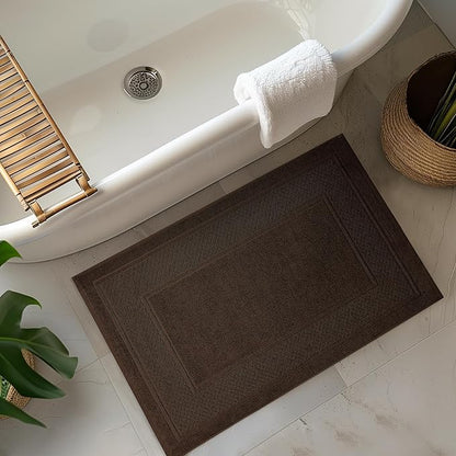 Avalon Towels Brown Bath Mat - 100% Cotton Set of 2 Absorbent Bathmat - Bathroom Mats Quick Dry Bath Mats for Bathrooms (22x34 Inches)