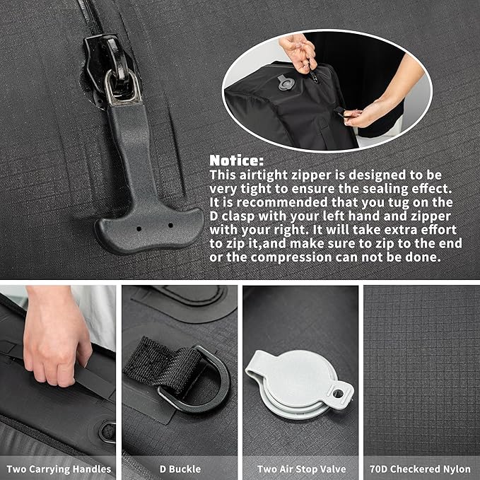 ONTYZZ Vacuum Compression Bag 20 inch Space Saver Bags Travel Case with IP67 Waterproof Zipper for Business Trip, One Bag Black