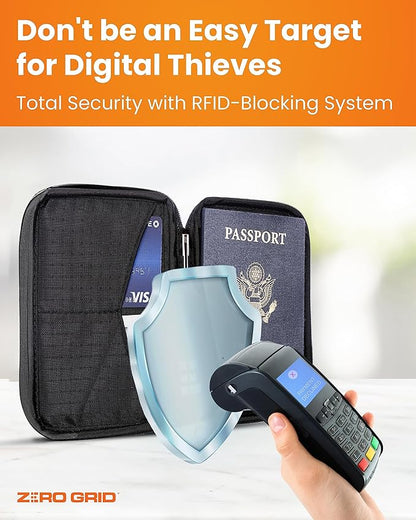 Passport Holder & Travel Wallet with RFID Blocking - Premium Document Organizer Case for Men and Women - Holds Passports, Cards, Tickets, ID, Cash - Compact Zippered Wallet - Midnight