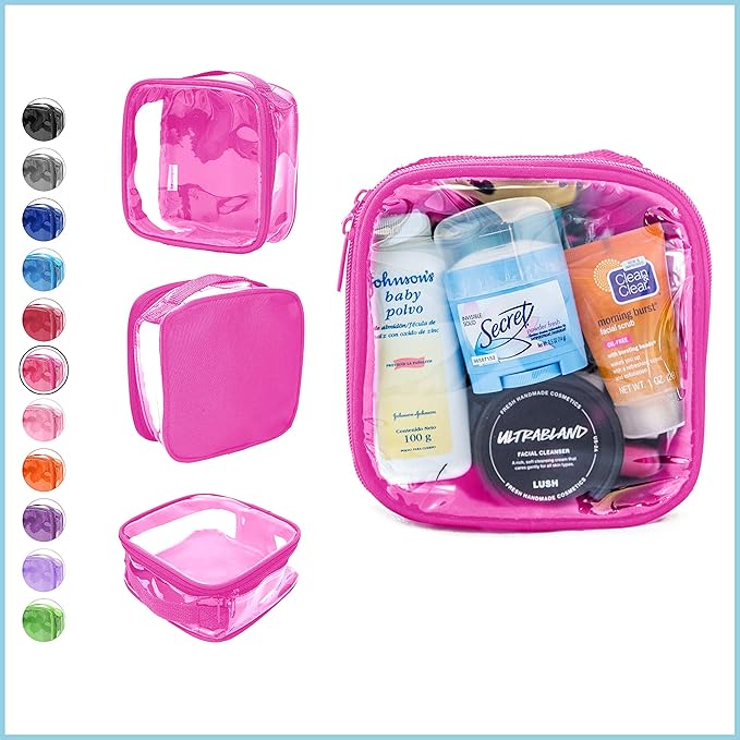 EzPacking Clear TSA Approved 3-1-1 Travel Toiletry Bag for Carry On/Quart Size Transparent Liquids Pouch for Airport Security/Reusable See Through Vinyl & PVC Plastic Organizer Men Women (Pink)