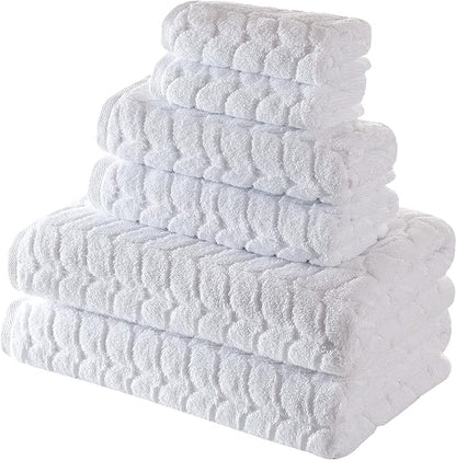 BAGNO MILANO Turkish Bath Towels, Soft Plush Jacquard Luxury Bath Towels, Quick Dry Towel Set (White, 6 pcs Towel Set)