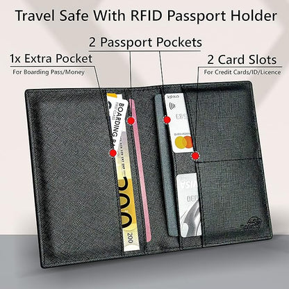 2 Passport Holder - Travel Essentials, RFID Blocking Wallet Credit Card Organiser, Plain Accessories Slim Cover For Men & Women