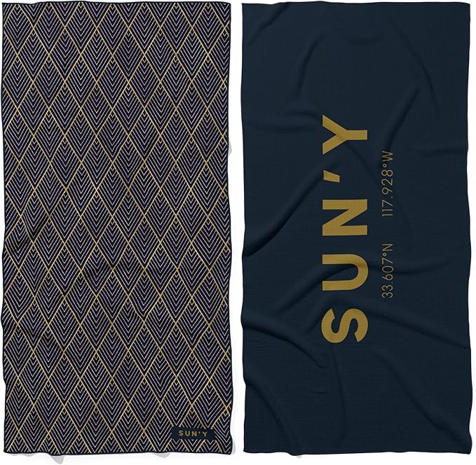 SUN'Y Waffle Microfiber Beach Towel – Sand Free, Quick Dry, Ultra Absorbent, Lightweight & Compact Travel Towel with Carry Bag - Large (63” x 31.5”), Newport