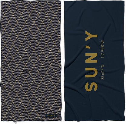 SUN'Y Waffle Microfiber Beach Towel – Sand Free, Quick Dry, Ultra Absorbent, Lightweight & Compact Travel Towel with Carry Bag - Large (63” x 31.5”), Newport