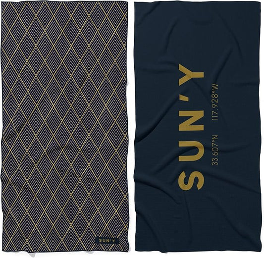 SUN'Y Waffle Microfiber Beach Towel – Sand Free, Quick Dry, Ultra Absorbent, Lightweight & Compact Travel Towel with Carry Bag - Large (63” x 31.5”), Newport