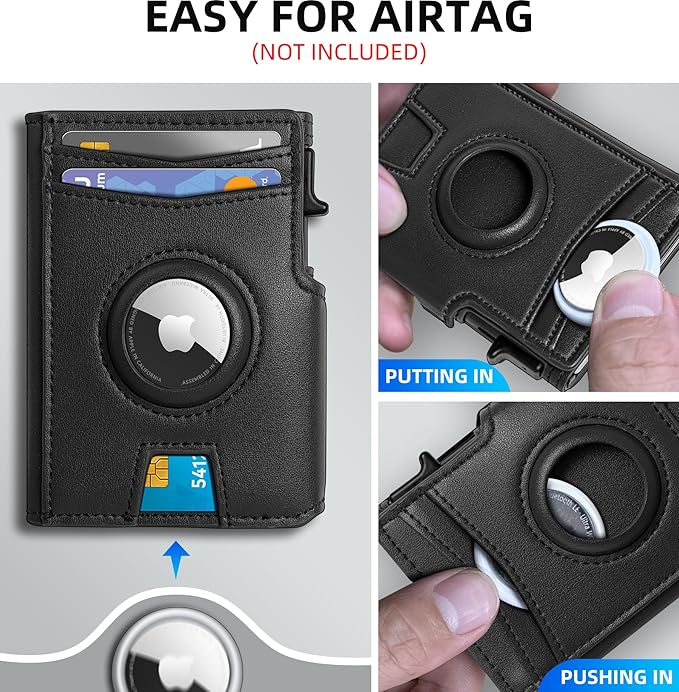 Airtag Wallet for Men,with Money Clip 10 Cards Metal Case Smart Slim Pop Up Credit Card Holder Flip with Magnetic Closure RFID Blocking wallet with Gift Box