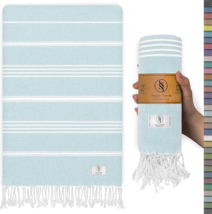 Turkish Beach Towel Quick Dry & Absorbent Oversized (39" x 71") - Compact, Versatile and Functional as Travel Blanket, Bathroom, Shower, Gym and Pool Towels, Yoga, Bath Mat - Baby Blue