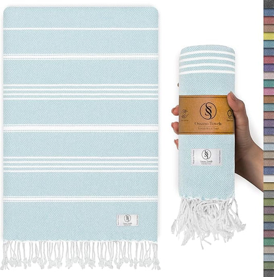 Turkish Beach Towel Quick Dry & Absorbent Oversized (39" x 71") - Compact, Versatile and Functional as Travel Blanket, Bathroom, Shower, Gym and Pool Towels, Yoga, Bath Mat - Baby Blue