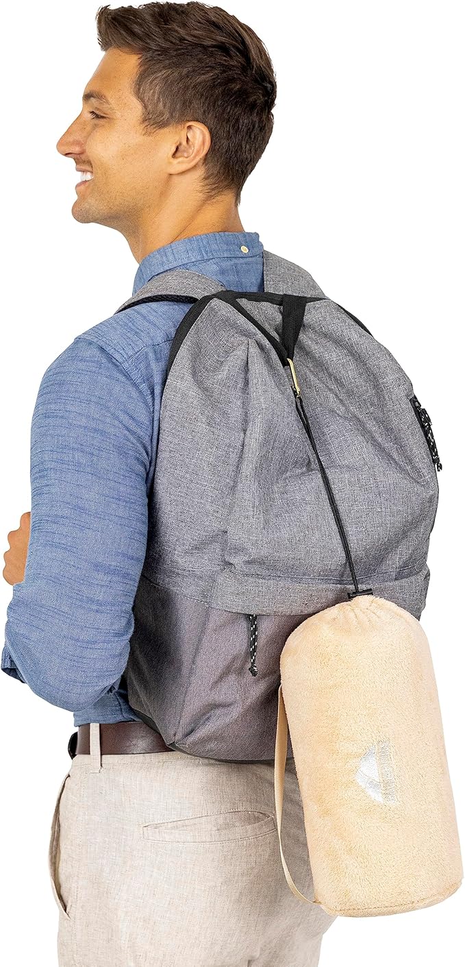 BlueHills Travel Blanket Pillow Rolled Premium Soft Plush Airplane Throw Traveler Essentials Gift Compact in a Bag 70X48 inches Long Car Plane Flight Portable Beige R06