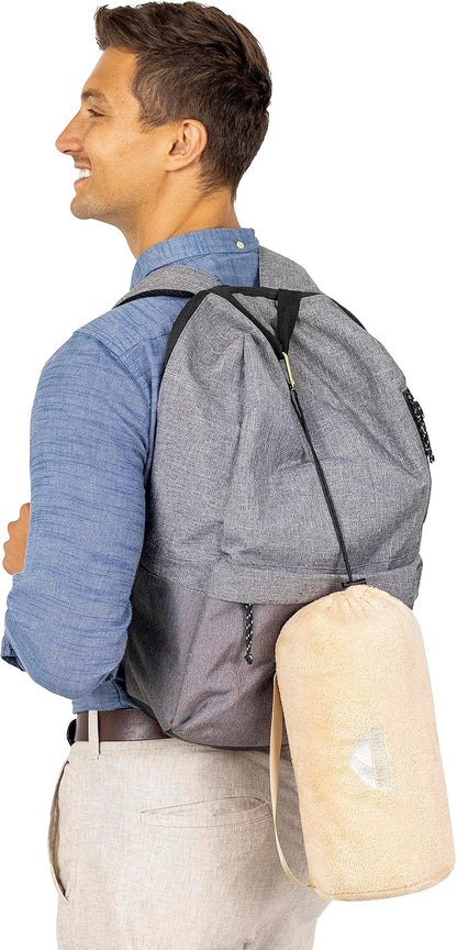 BlueHills Travel Blanket Pillow Rolled Premium Soft Plush Airplane Throw Traveler Essentials Gift Compact in a Bag 70X48 inches Long Car Plane Flight Portable Beige R06