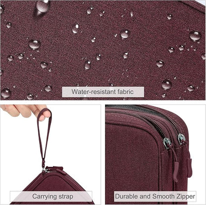 FYY Electronic Organizer, Large Travel Cable Organizer Bag Pouch Electronic Accessories Carry Case Portable Waterproof Double Layers All-in-One Storage Bag for Cable, Cord, Charger, Phone, Wine Red