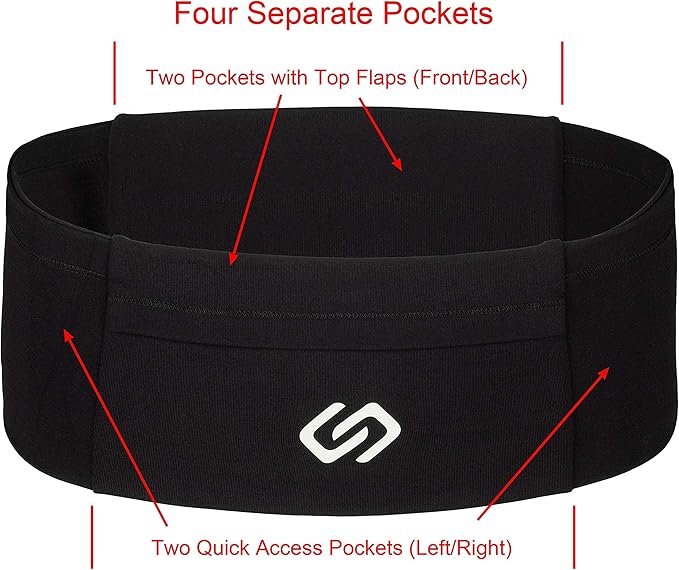 Sporteer VersaMod Running Belt, Workout Waist Pack, Travel Money and Passport Belt for Smartphones and Personal Items (X-Large, Black)